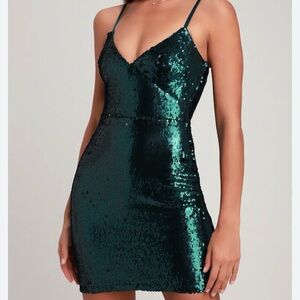 Lulus teal blue green sequin bodycon mini dress women size XS cocktail party
